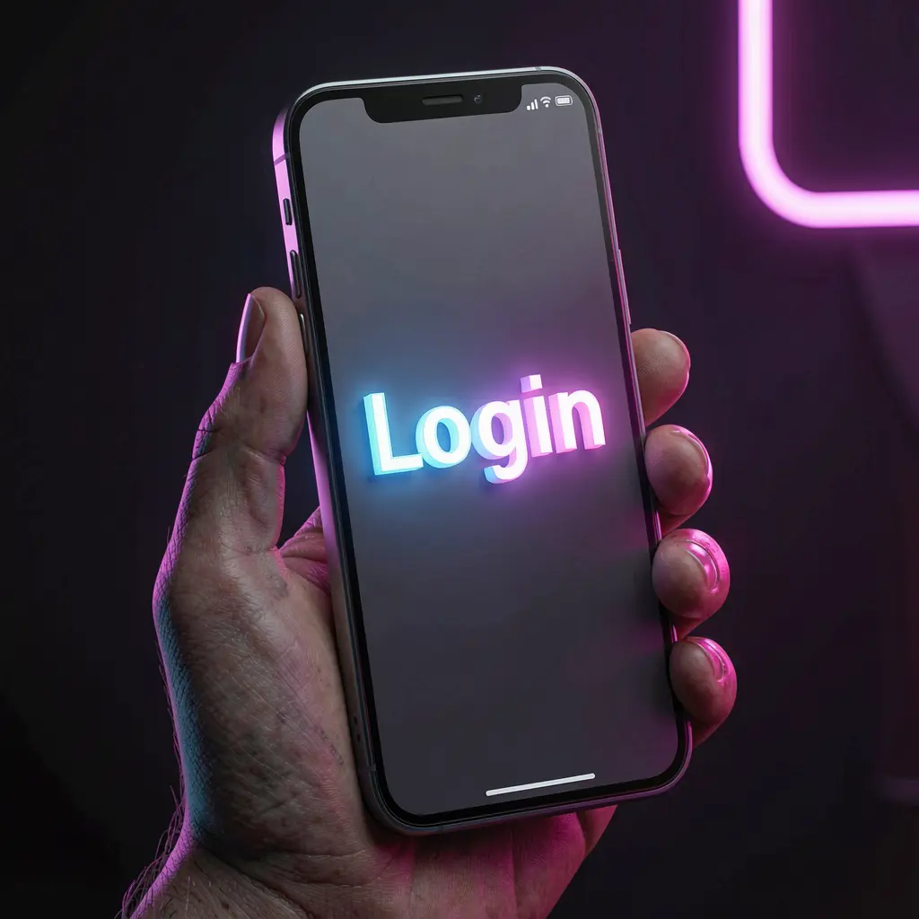 Modern smartphone with a glowing login screen held in hand symbolizing secure access to the 7i777 casino account in Bangladesh